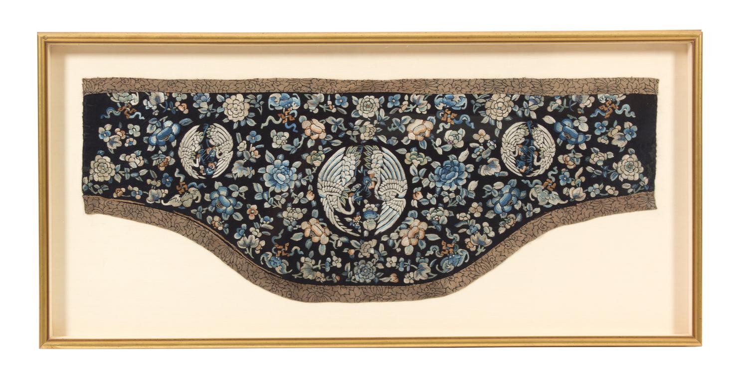 A Group of Four Gilt Framed Chinese Embroidered Panels Largest framed size 35 x 25 1/2 inches. — 19TH CENTURY