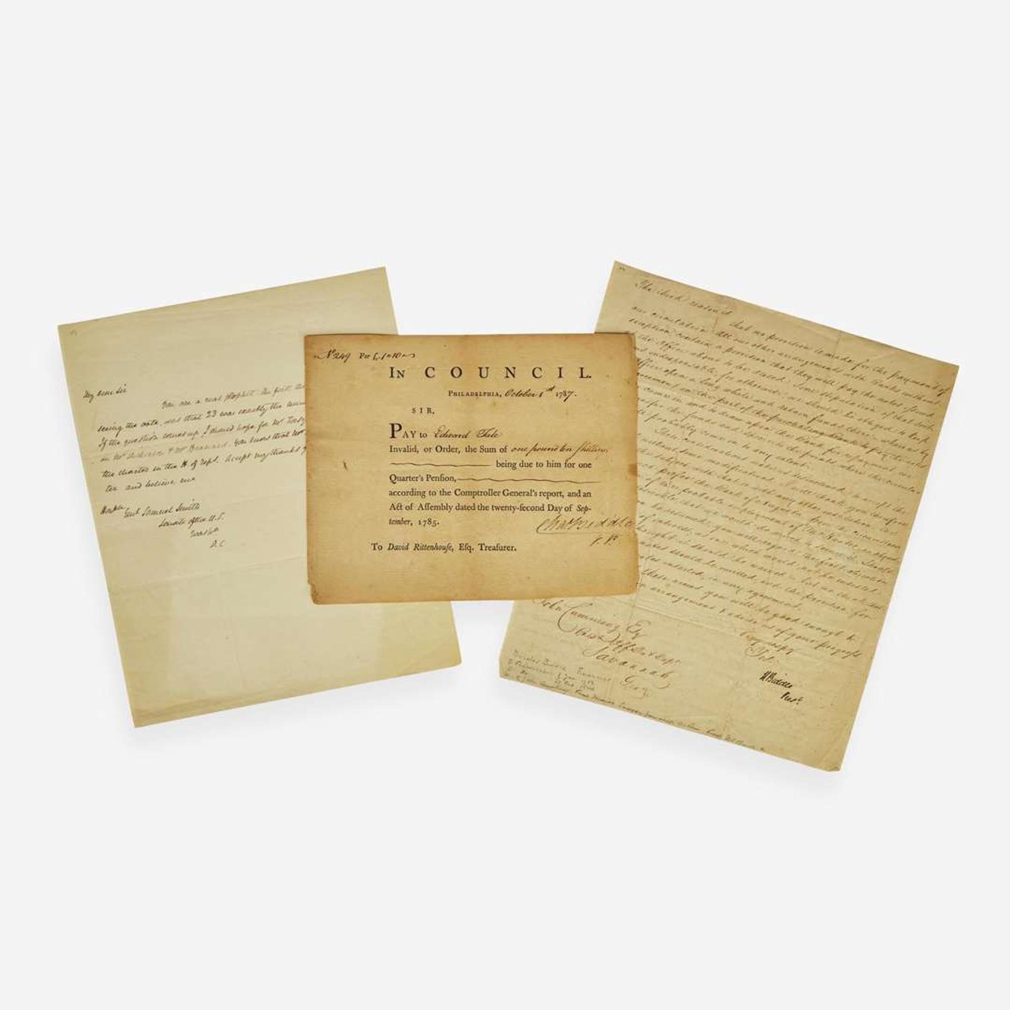 [Americana] Biddle, Nicholas, and Charles Biddle Group of 3 Signed Documents