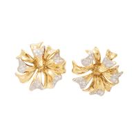 BICOLOR GOLD AND DIAMOND FLOWER CLIP EARRINGS