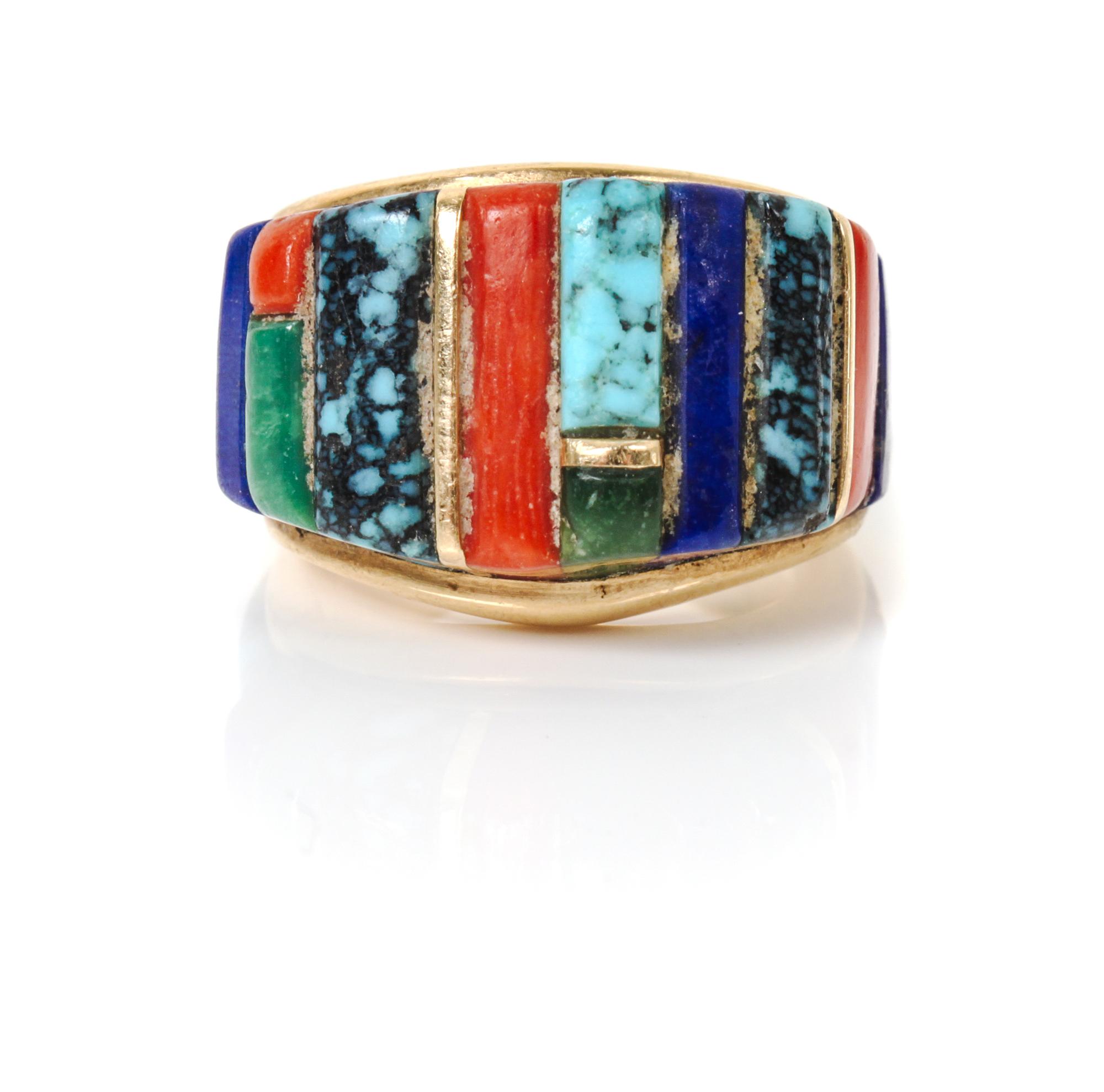 A Hopi 18 Karat Gold and Multi-Gem Ring, Charles Loloma