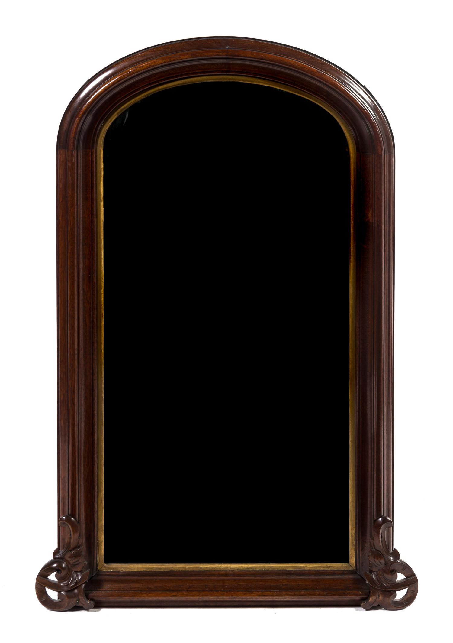 A Victorian Mahogany and Parcel Gilt Pier Mirror, Height 47 x width 29 3/4 inches.