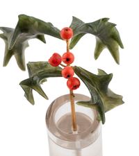 A Carved Rock Crystal, Nephrite and Coral and 18-Karat Gold Holly Berry Flower Study