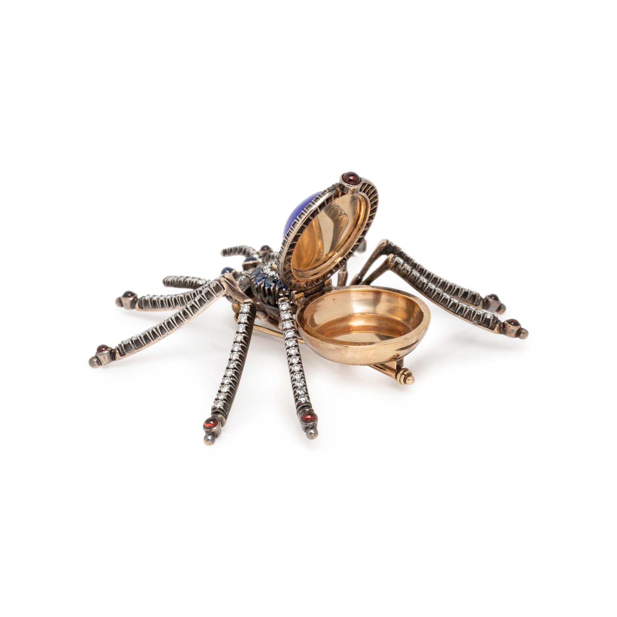 MULTIGEM AND ENAMEL SPIDER BROOCH