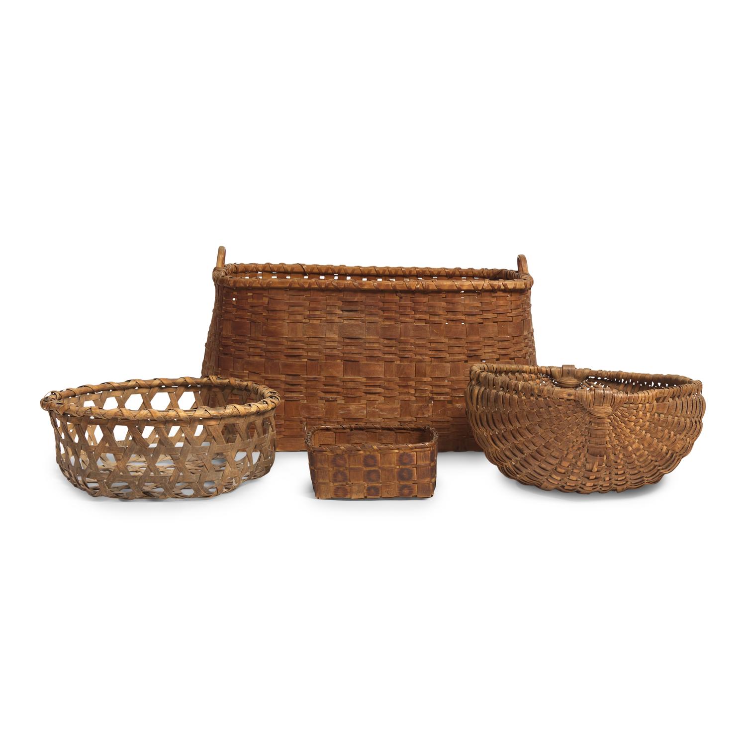 A Group of Four Assorted Woven Splint Baskets
