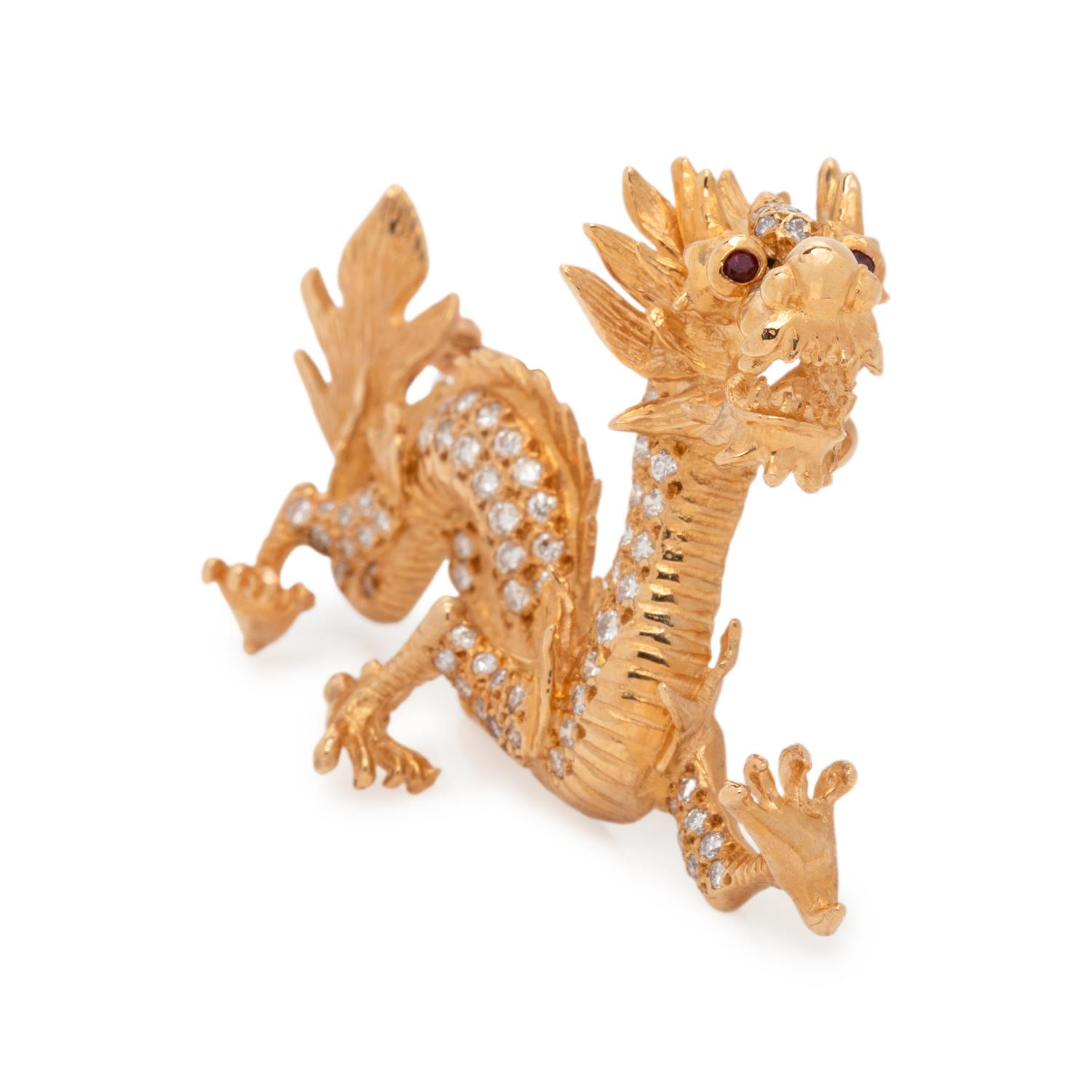 YELLOW GOLD AND DIAMOND DRAGON BROOCH