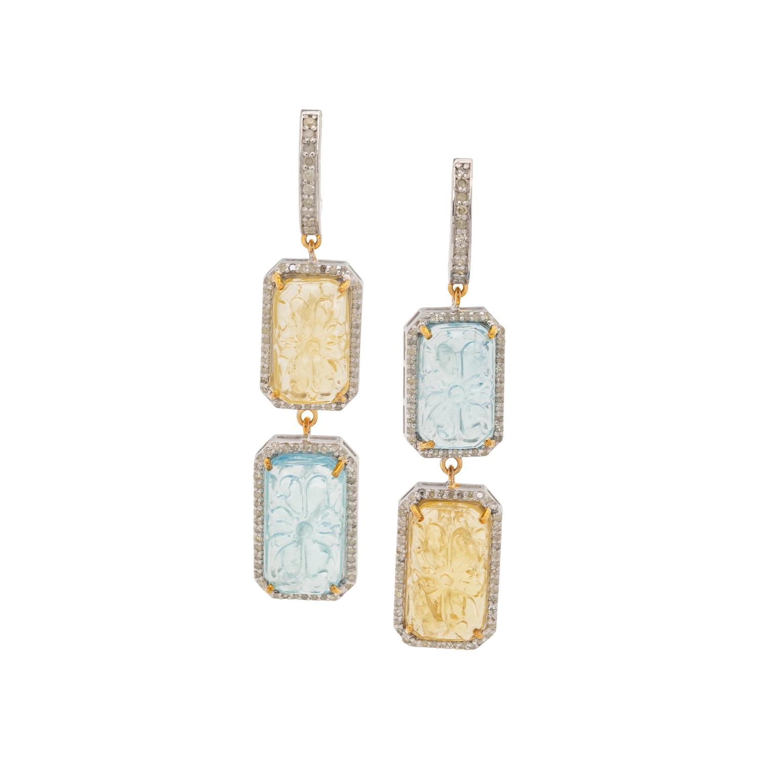 AQUAMARINE, HELIODOR AND DIAMOND EARRINGS