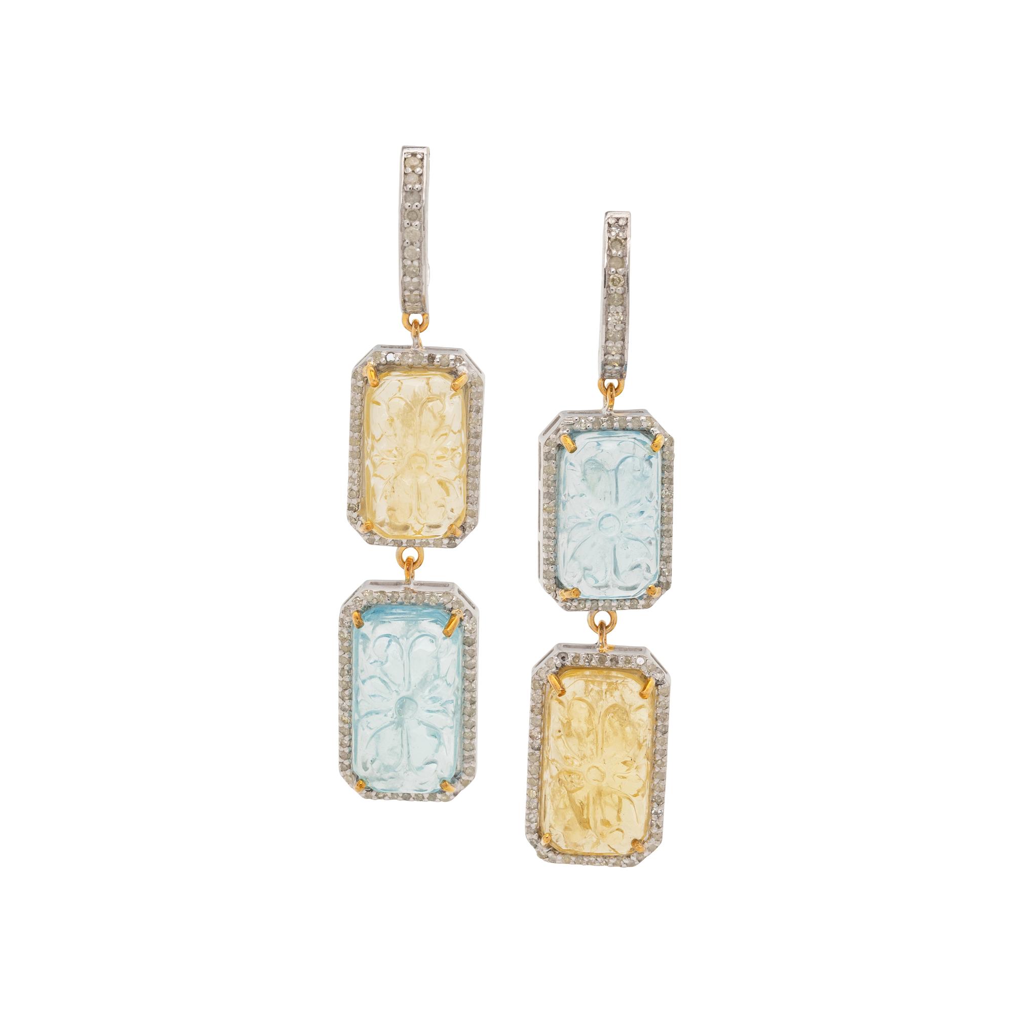 AQUAMARINE, HELIODOR AND DIAMOND EARRINGS