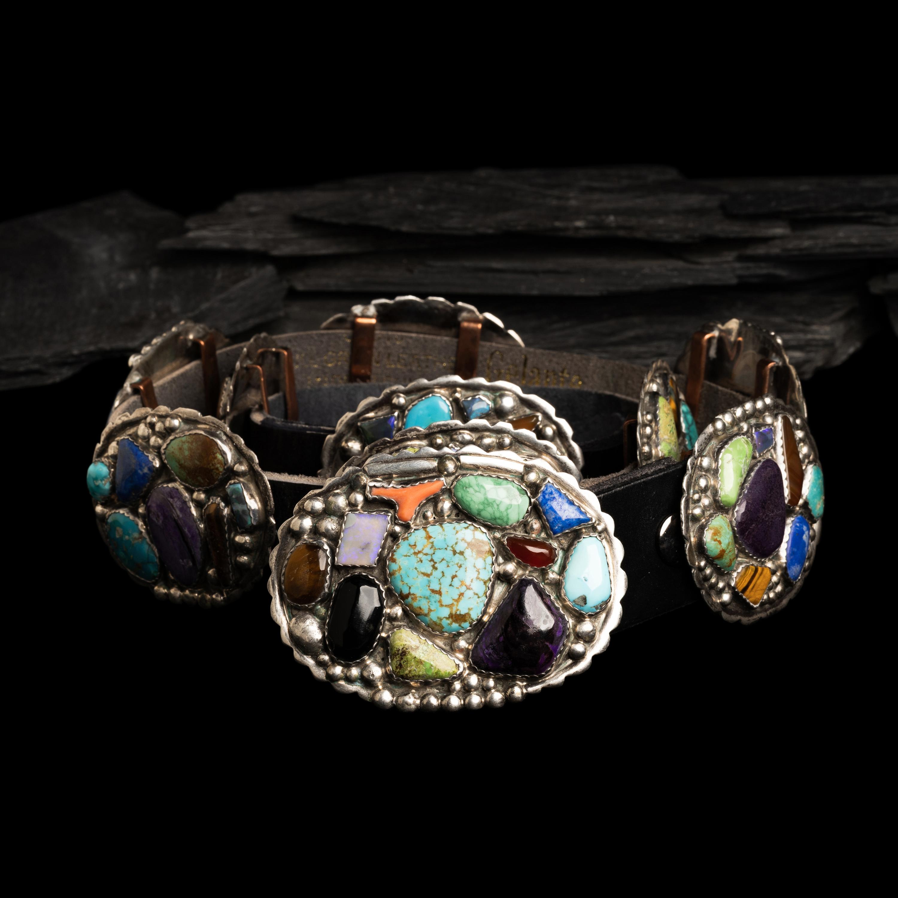 Southwestern Sterling Silver and Multi-stone Concha Belt