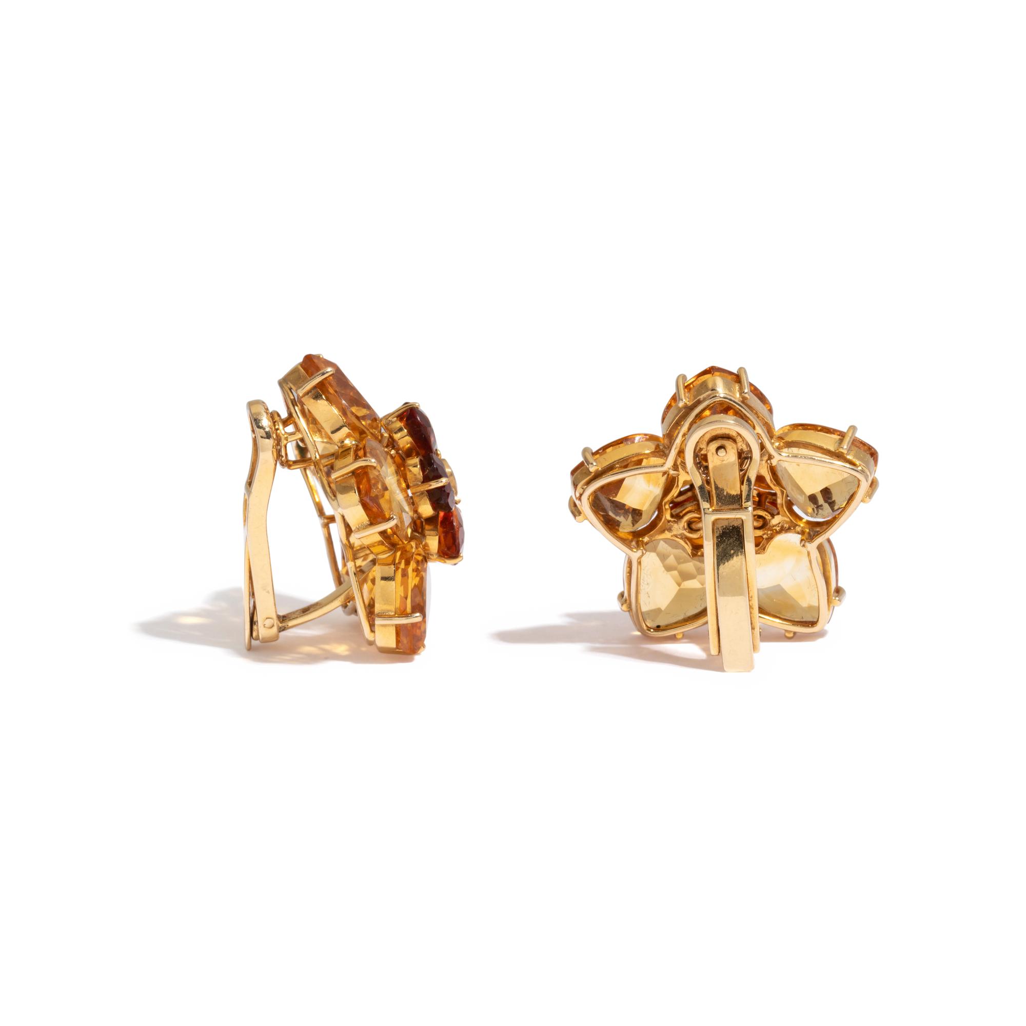CITRINE AND DIAMOND FLOWER CLIP EARRINGS