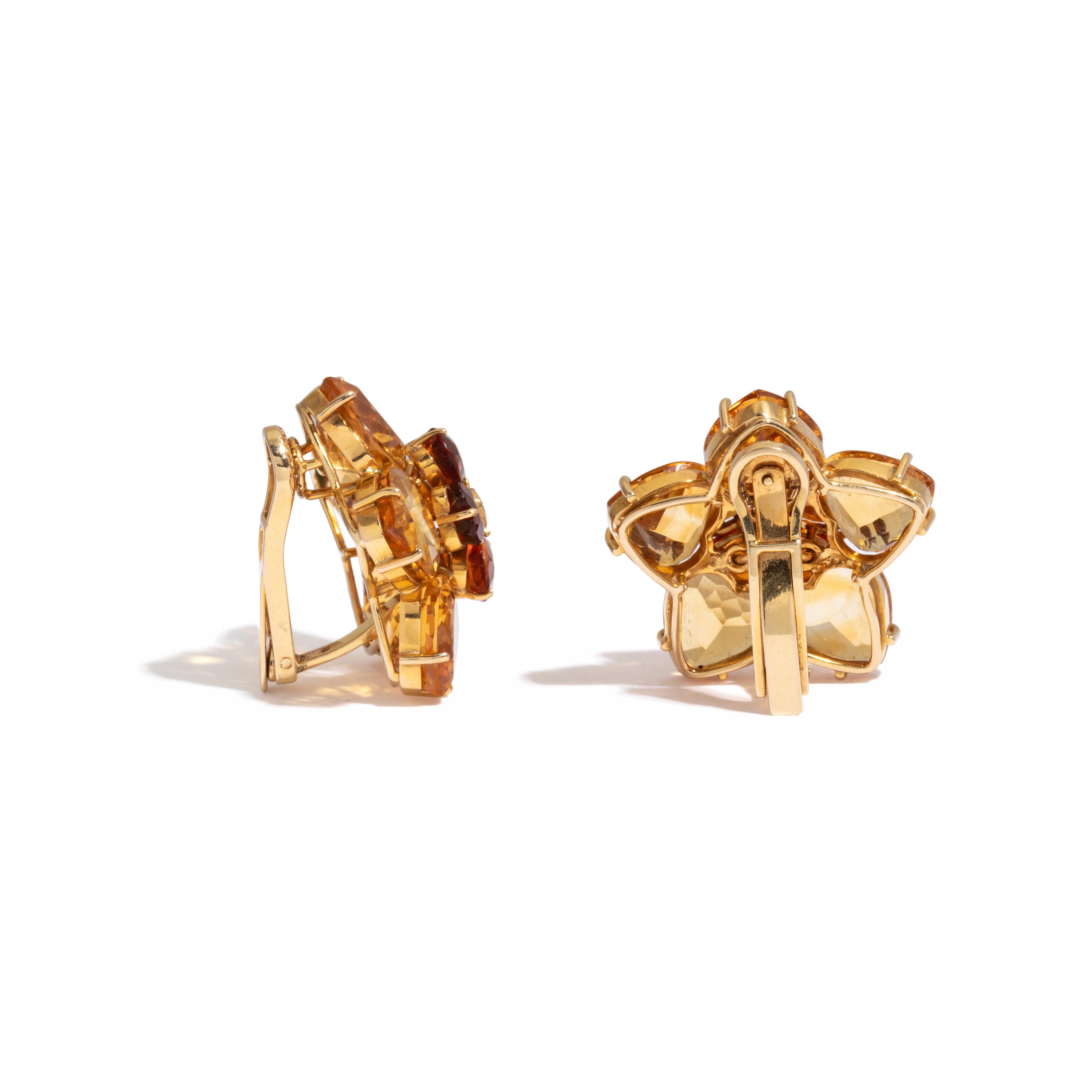 CITRINE AND DIAMOND FLOWER CLIP EARRINGS