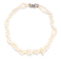 A Double Strand Graduated Cultured Pearl Choker Necklace,