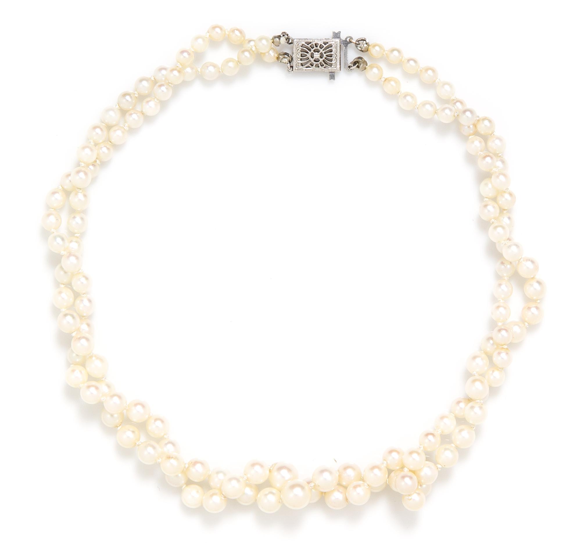 A Double Strand Graduated Cultured Pearl Choker Necklace,