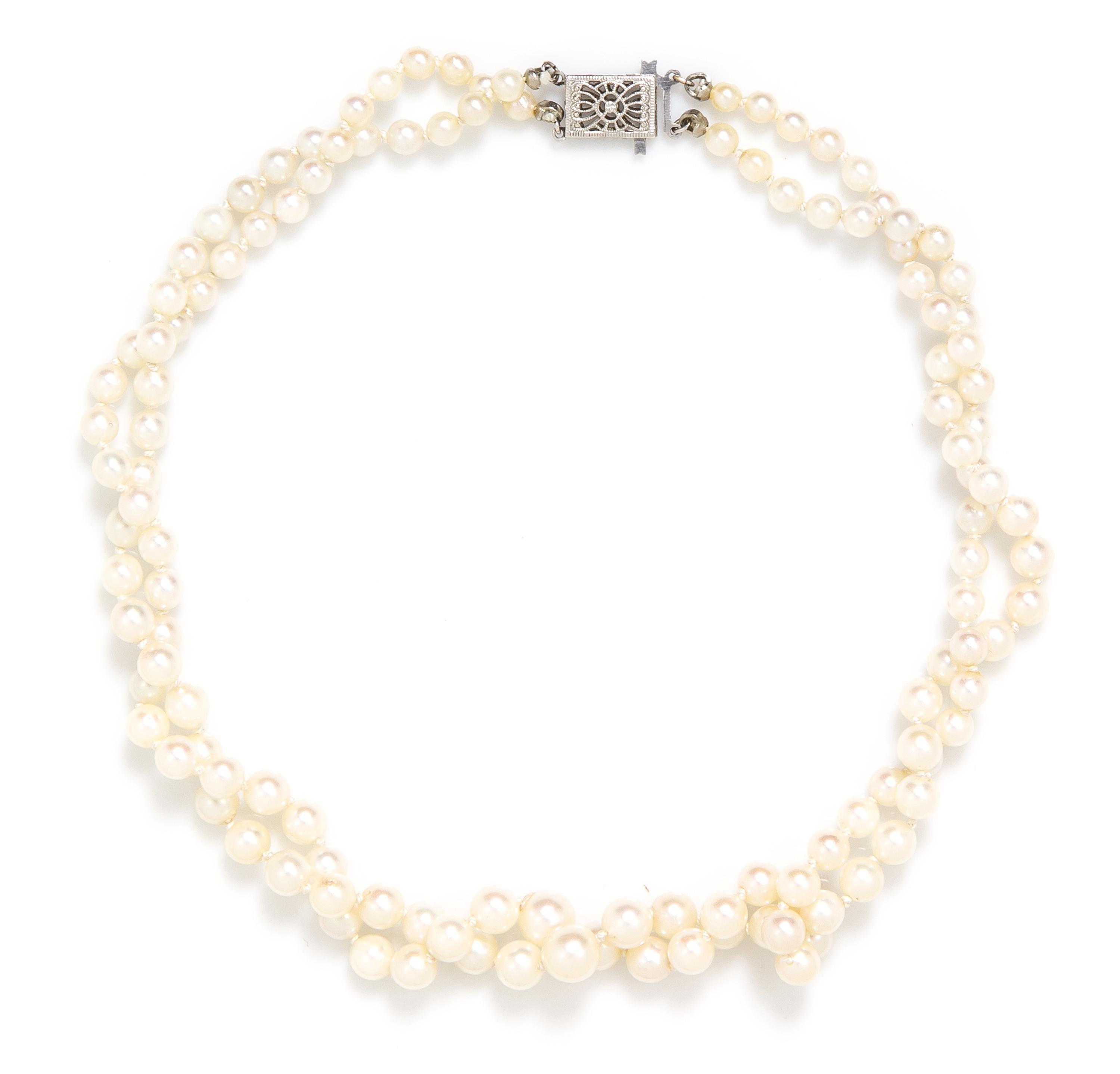 A Double Strand Graduated Cultured Pearl Choker Necklace,