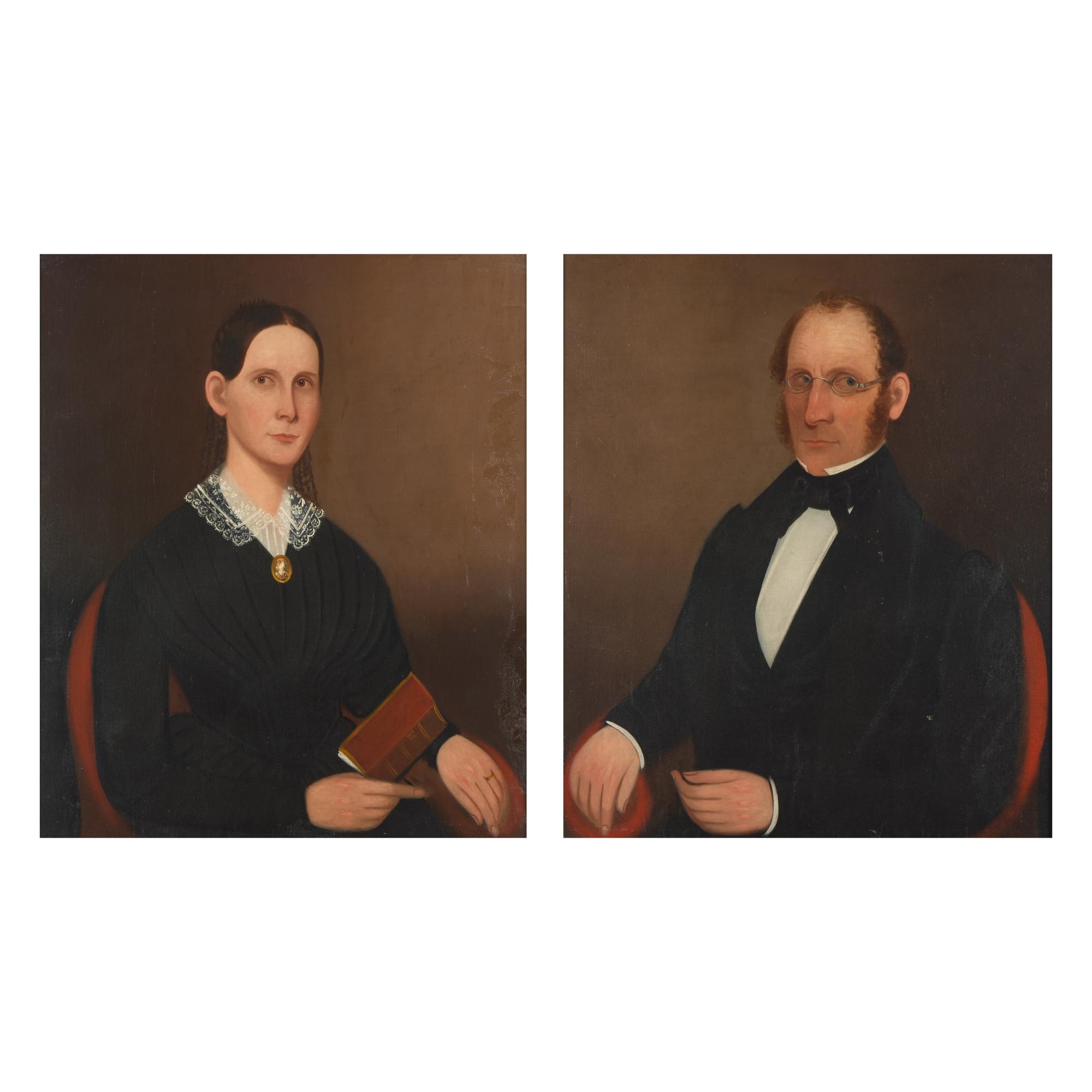 American School 19th Century, A Pair of Portraits: Lady and Gentleman