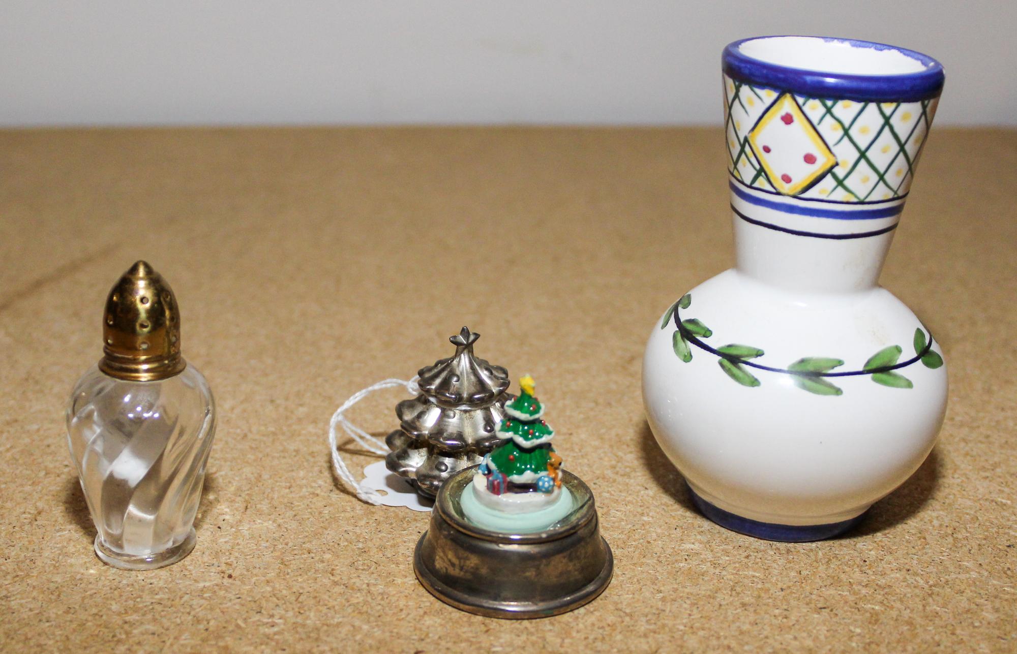 Three Decorative Table Articles Height of first 4 1/4 inches.