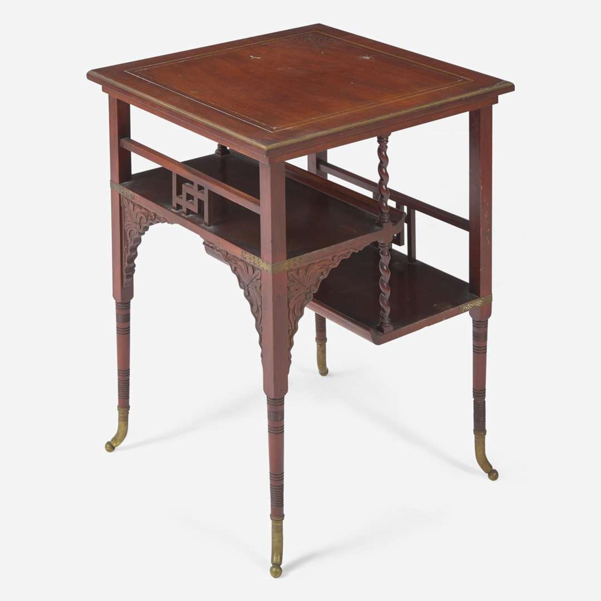 An Aesthetic inlaid rosewood multi-tiered table A. & H. Lejambre, Philadelphia, PA, circa 1880