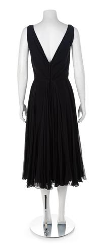 Ceil Chapman Black Silk Chiffon Dress, 1950-60s No size label
