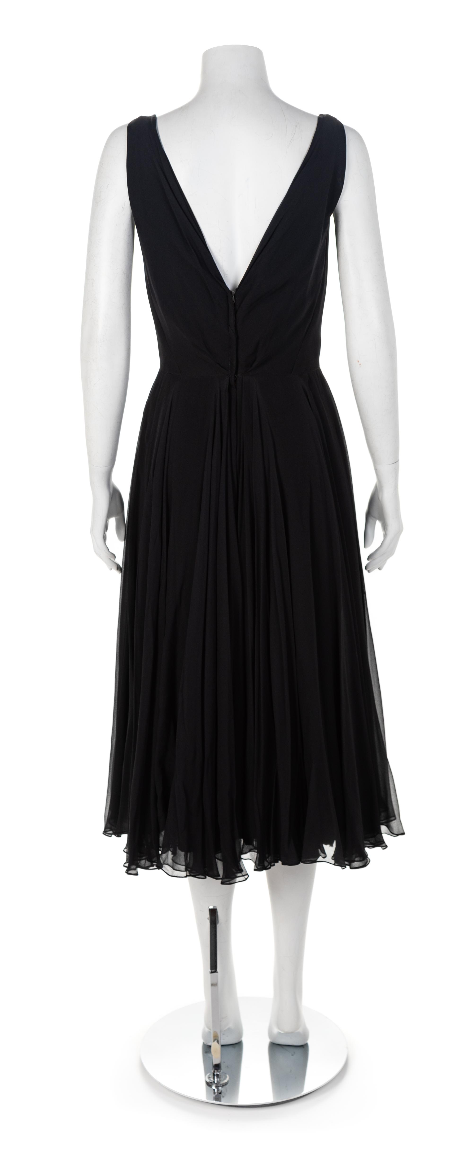 Ceil Chapman Black Silk Chiffon Dress, 1950-60s No size label