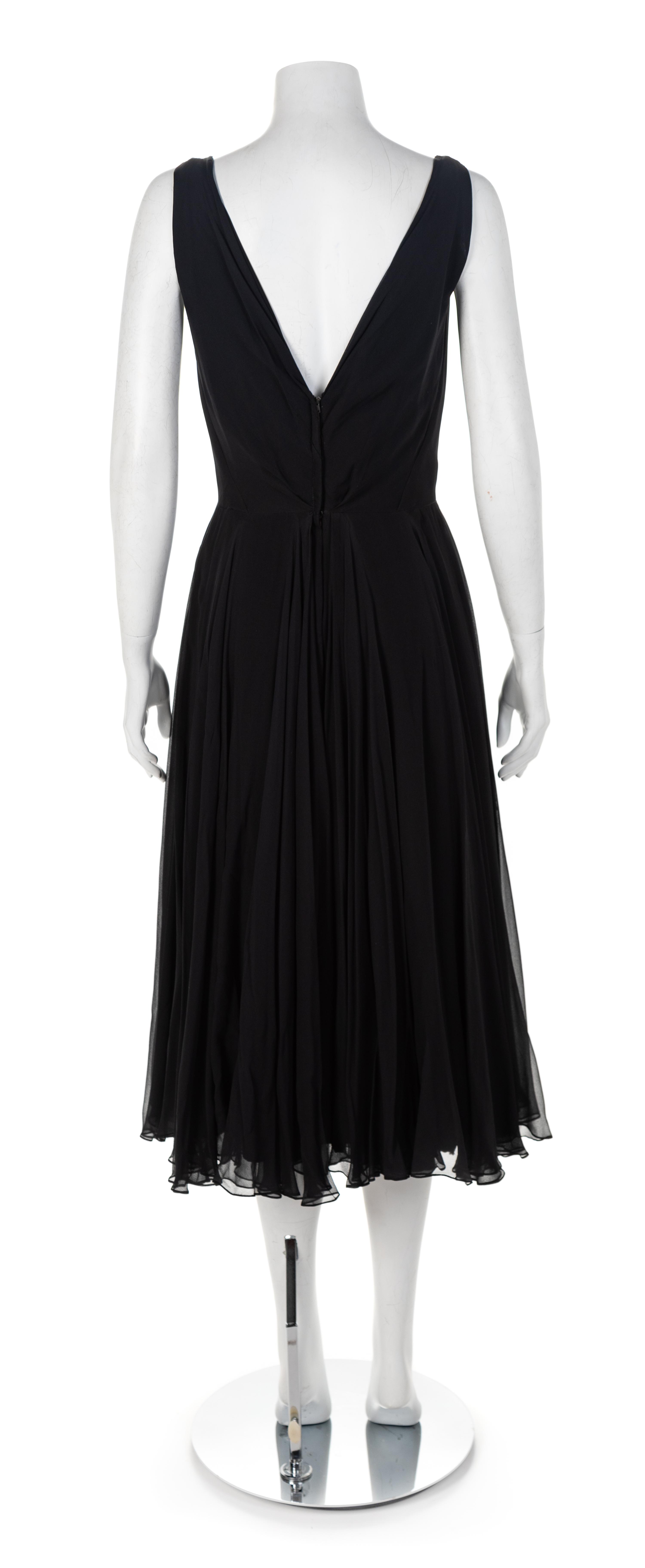 Ceil Chapman Black Silk Chiffon Dress, 1950-60s No size label