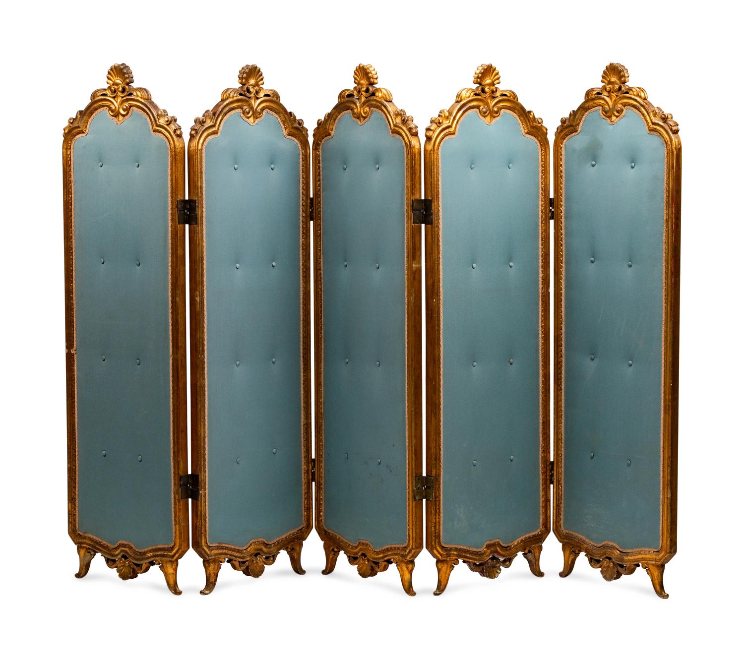 A Louis XV Style Giltwood Five-Fold Floor Screen — 19TH CENTURY