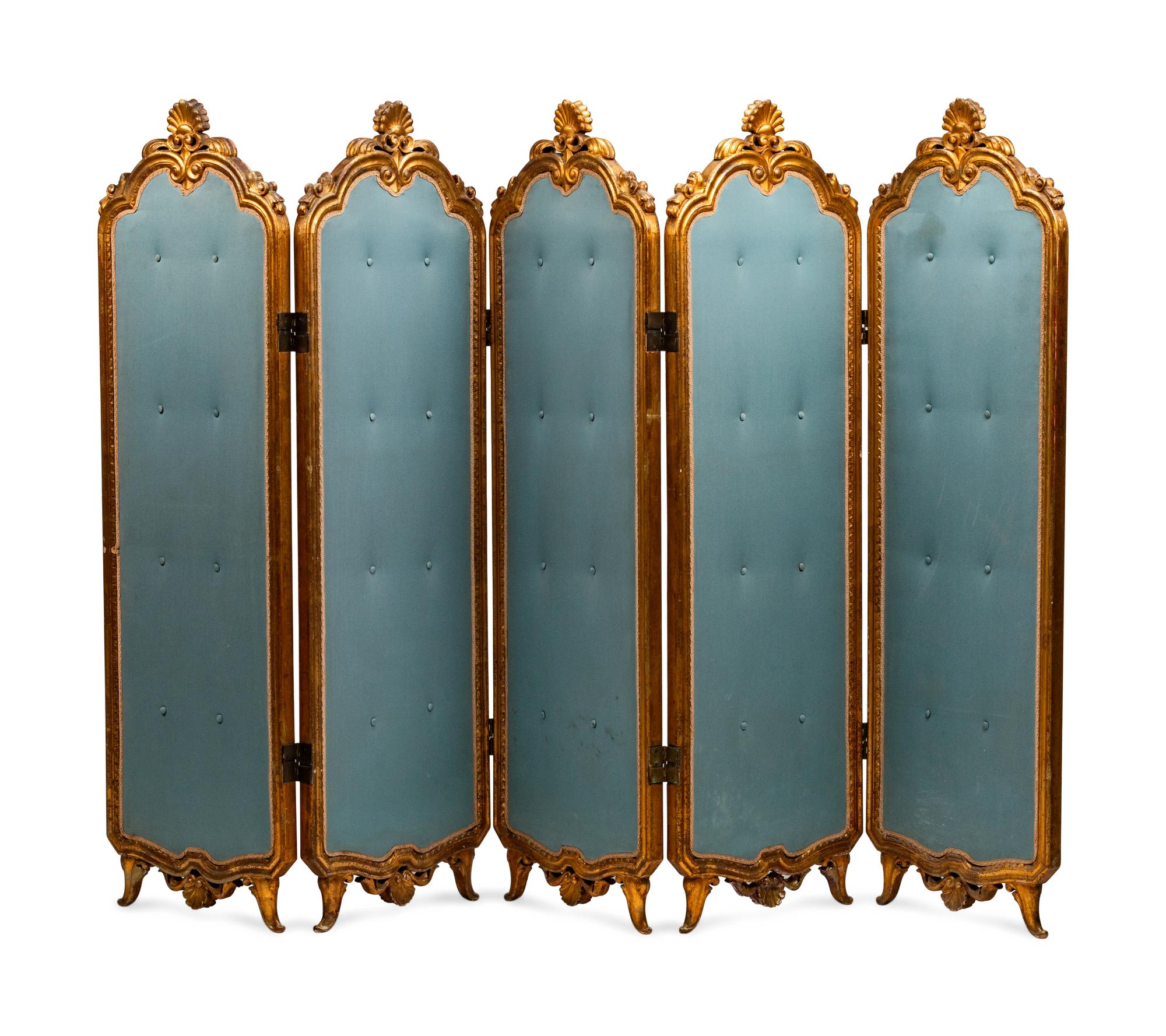 A Louis XV Style Giltwood Five-Fold Floor Screen — 19TH CENTURY