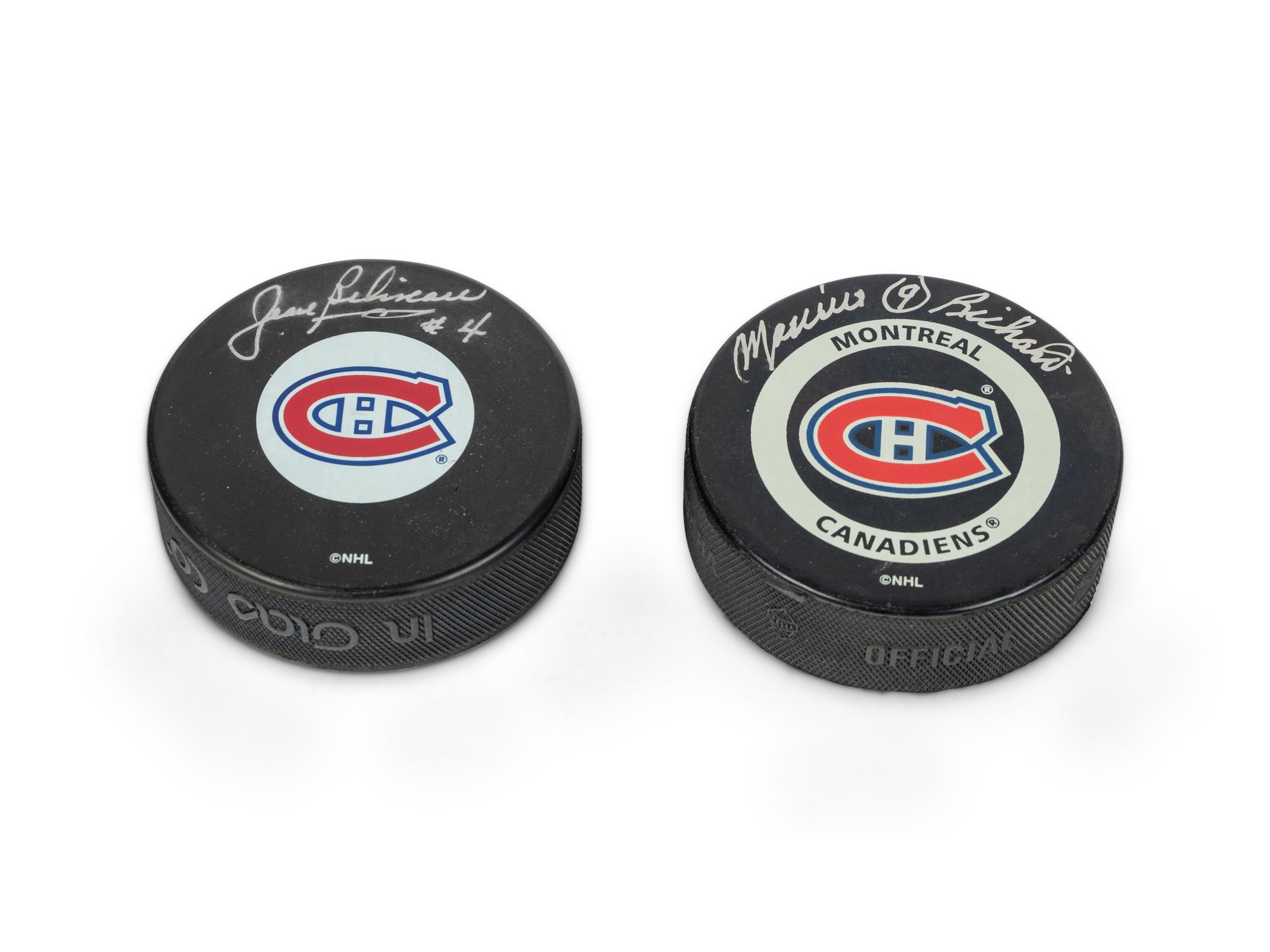 A Group of Maurice Richard and Jean Béliveau Montreal Canadiens Signed Autograph Hockey Pucks (Beckett Authentication Services BAS Certified)