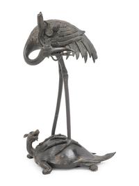 A Japanese Bronze Figural Group of a Crane and a Turtle