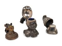 Two Knight Inkwells and a Helmet Inkwell