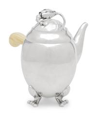 A Georg Jensen Blossom Hammered Silver Chocolate Pot