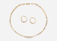 A 14K Yellow Gold and Diamond Necklace and Matching Earrings