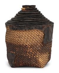 A Set of Eleven Woven and Leather Nesting Baskets