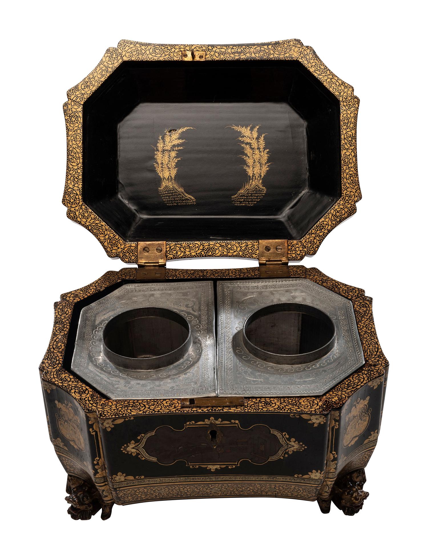 A Chinese Export Lacquer Tea Caddy