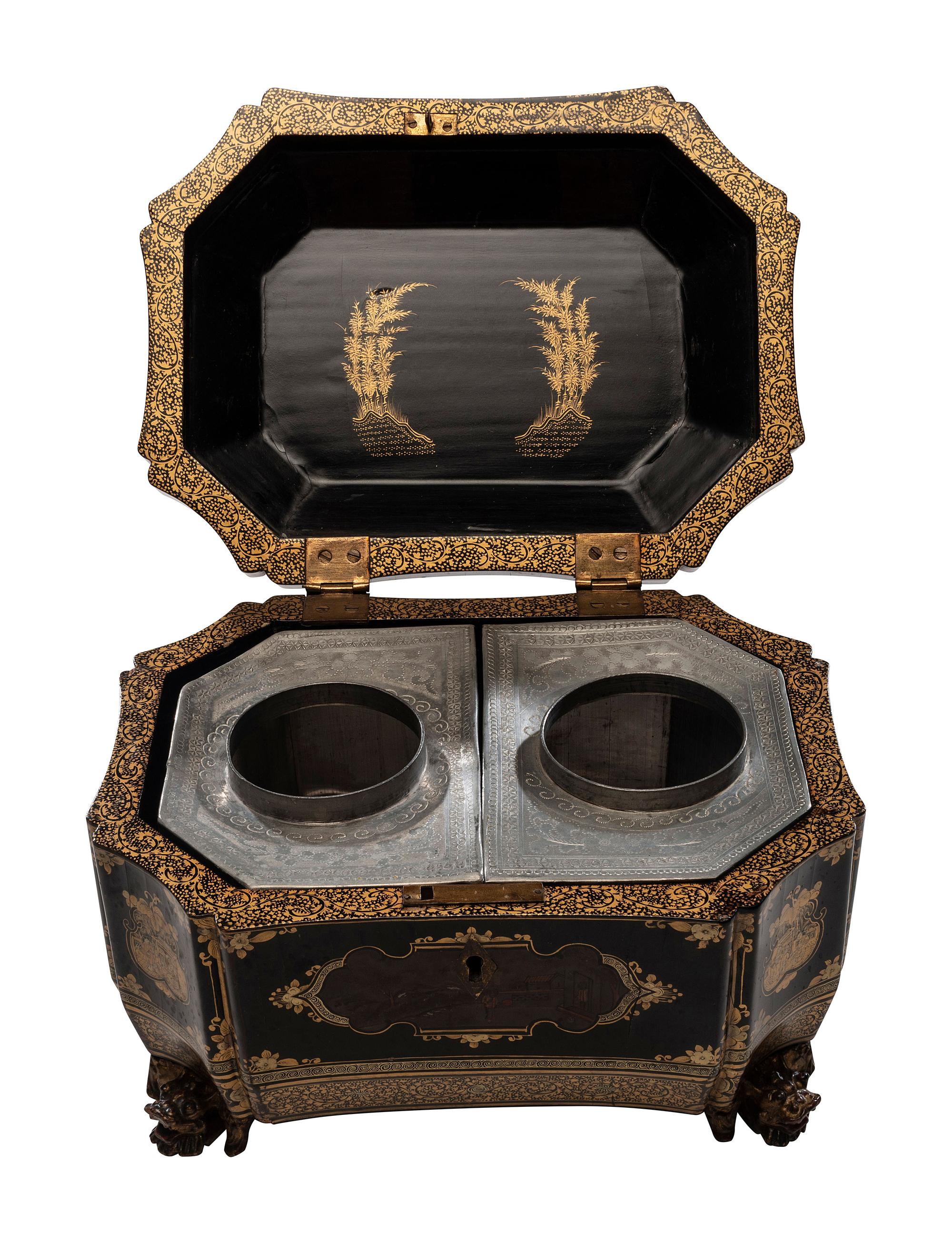 A Chinese Export Lacquer Tea Caddy