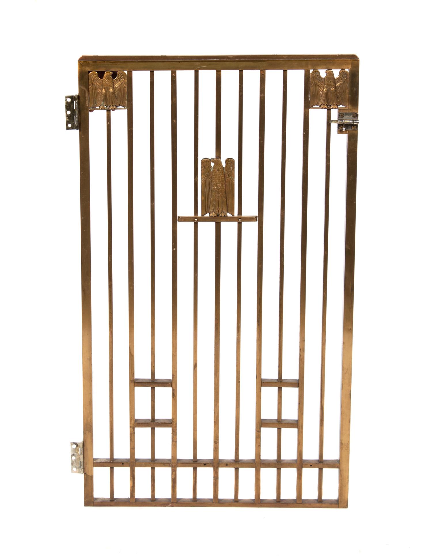 A Brass Gate and Railing Set Height 42 1/4 x length 140 3/4 inches.
