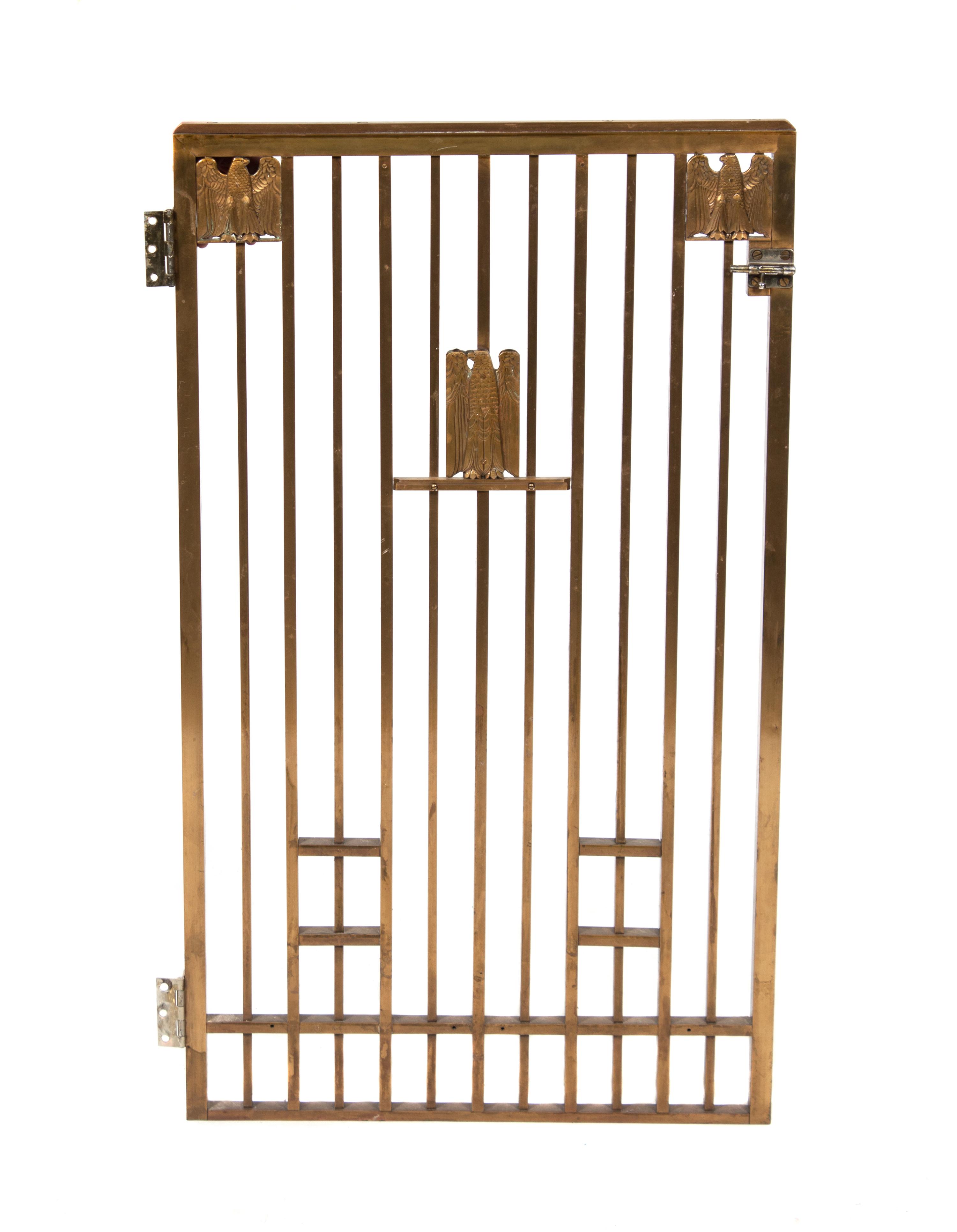 A Brass Gate and Railing Set Height 42 1/4 x length 140 3/4 inches.