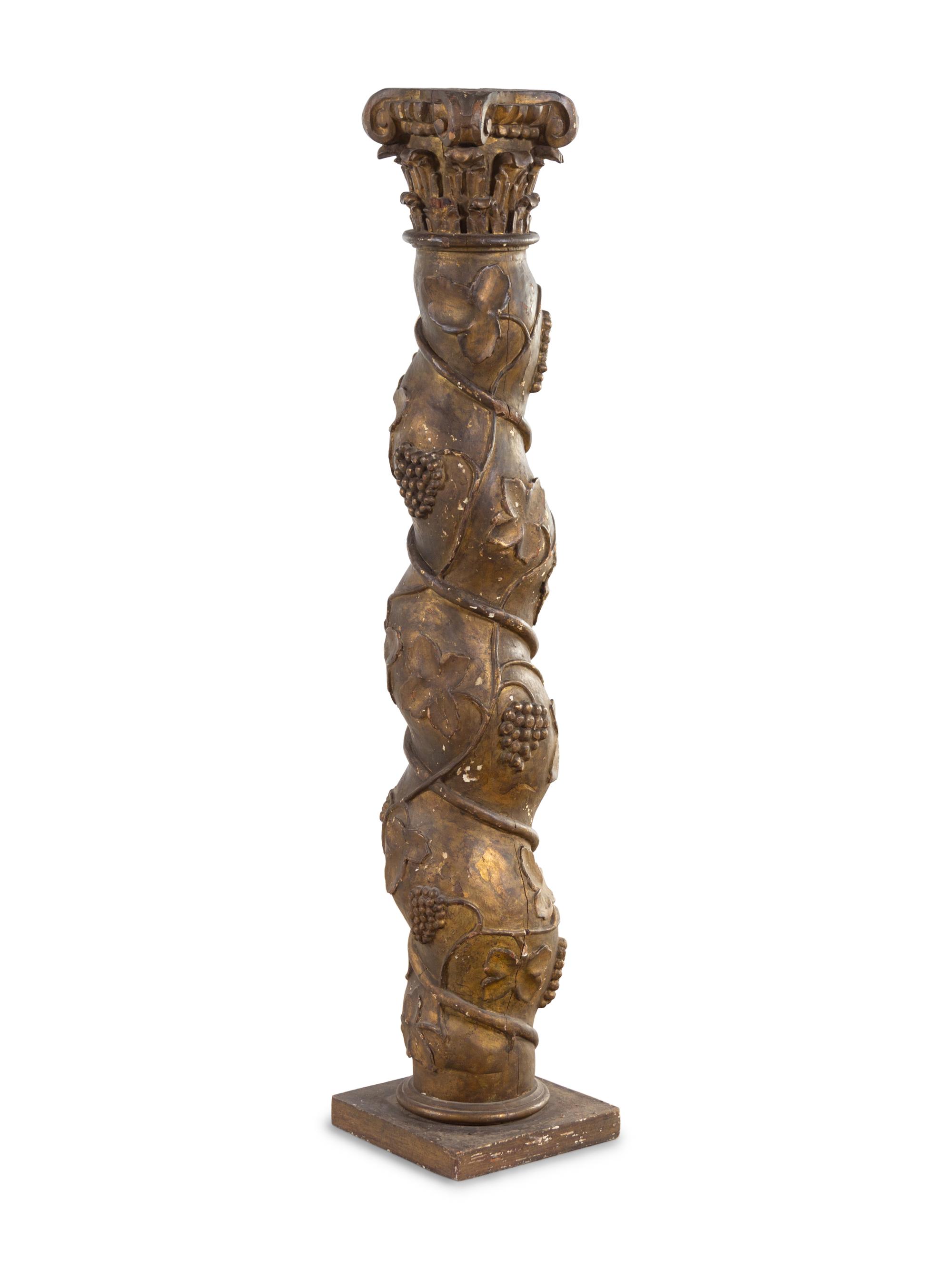 A Baroque Style Carved Giltwood Solomonic Pedestal