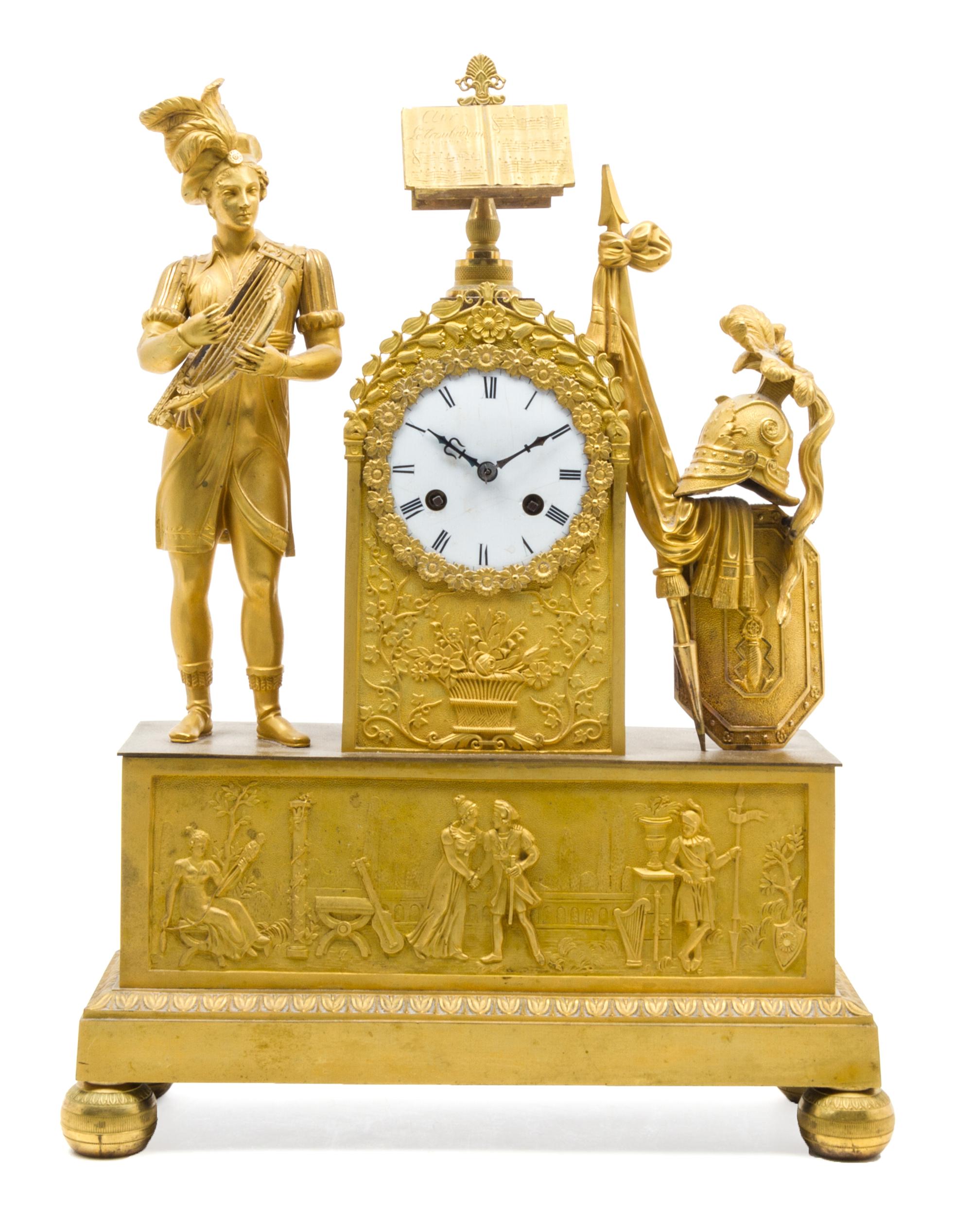 An Empire Style Gilt Bronze Mantel Clock Height 19 inches.