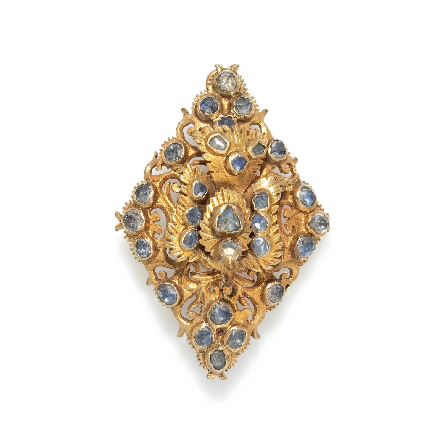 A Persian Gold and Crystal Bird Pin