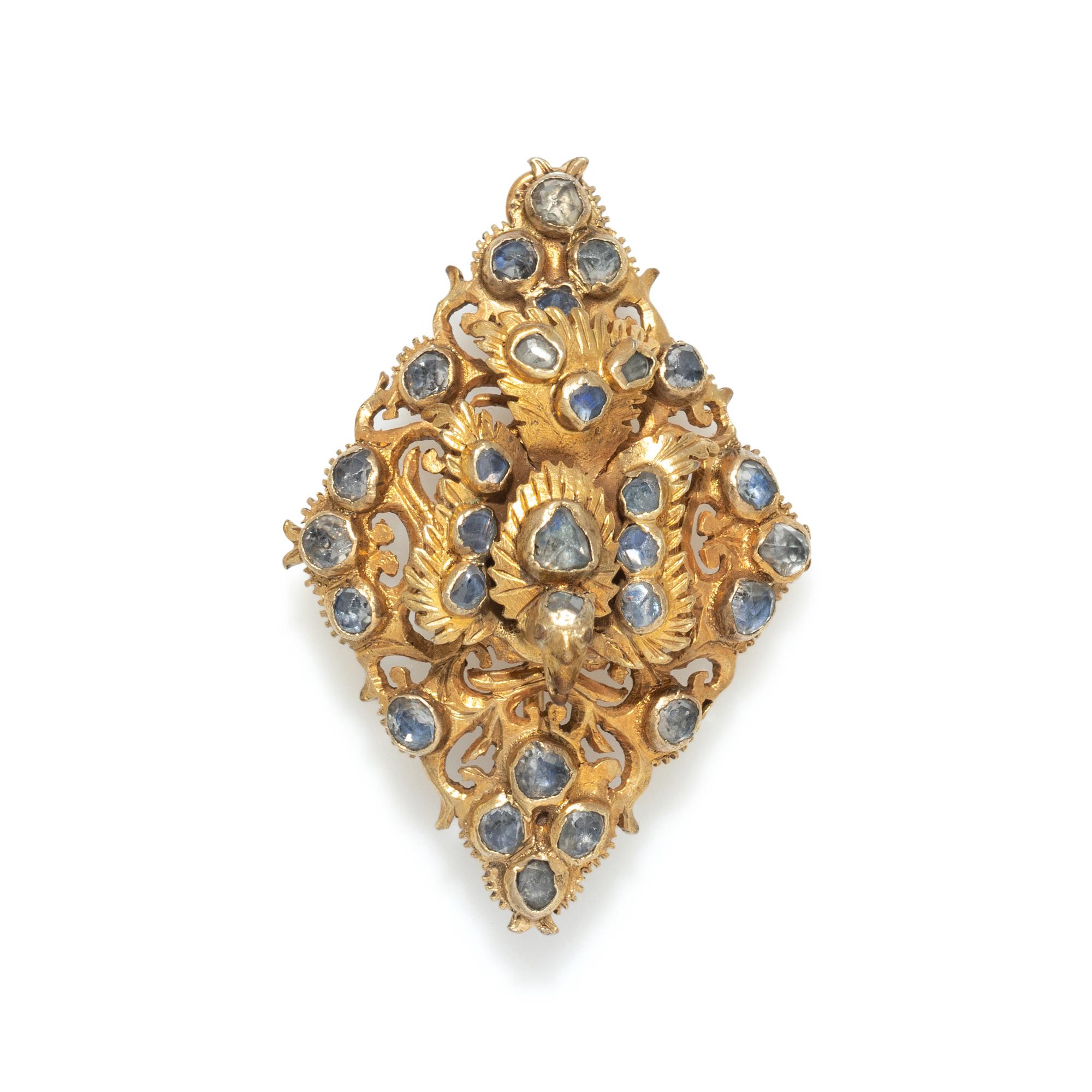 A Persian Gold and Crystal Bird Pin