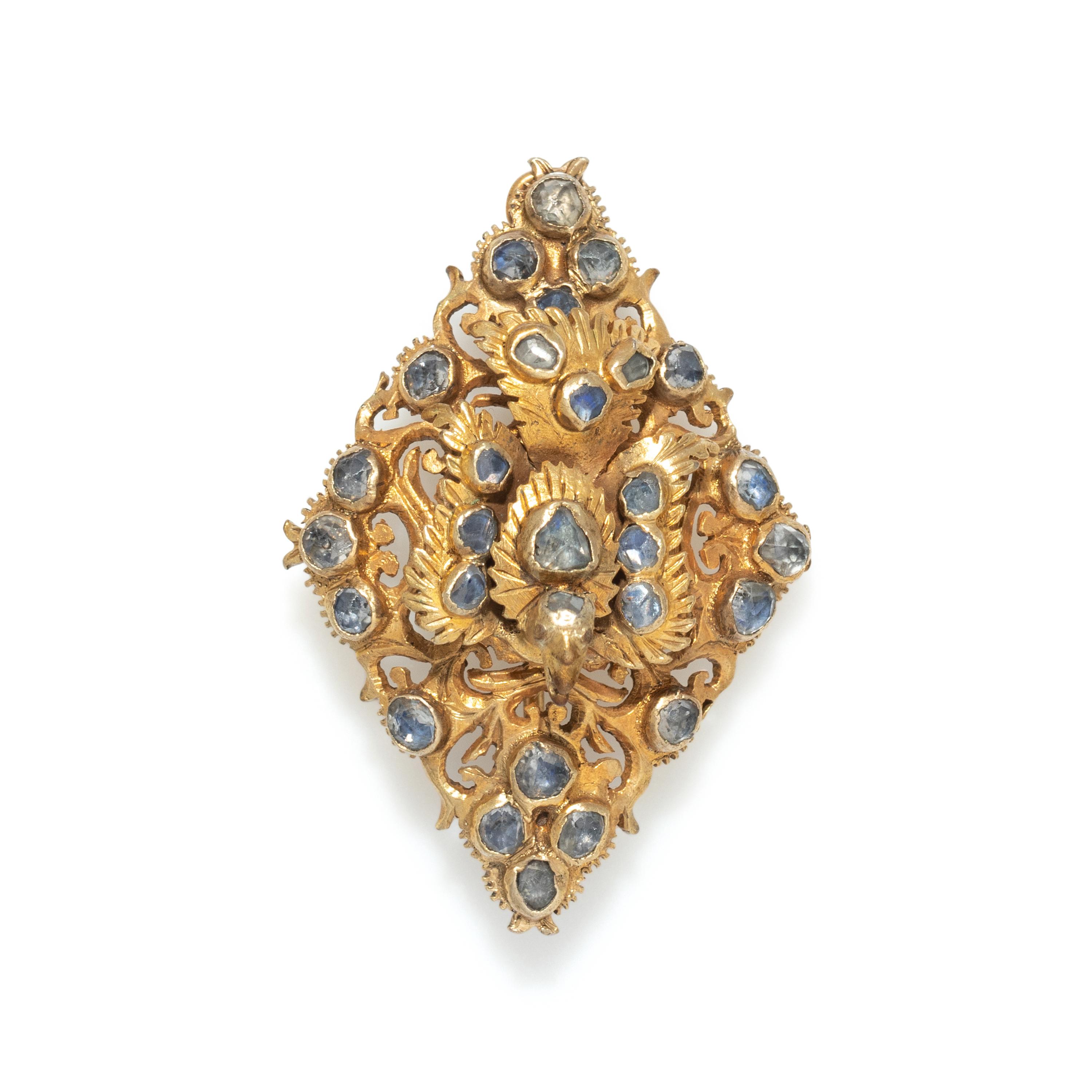 A Persian Gold and Crystal Bird Pin