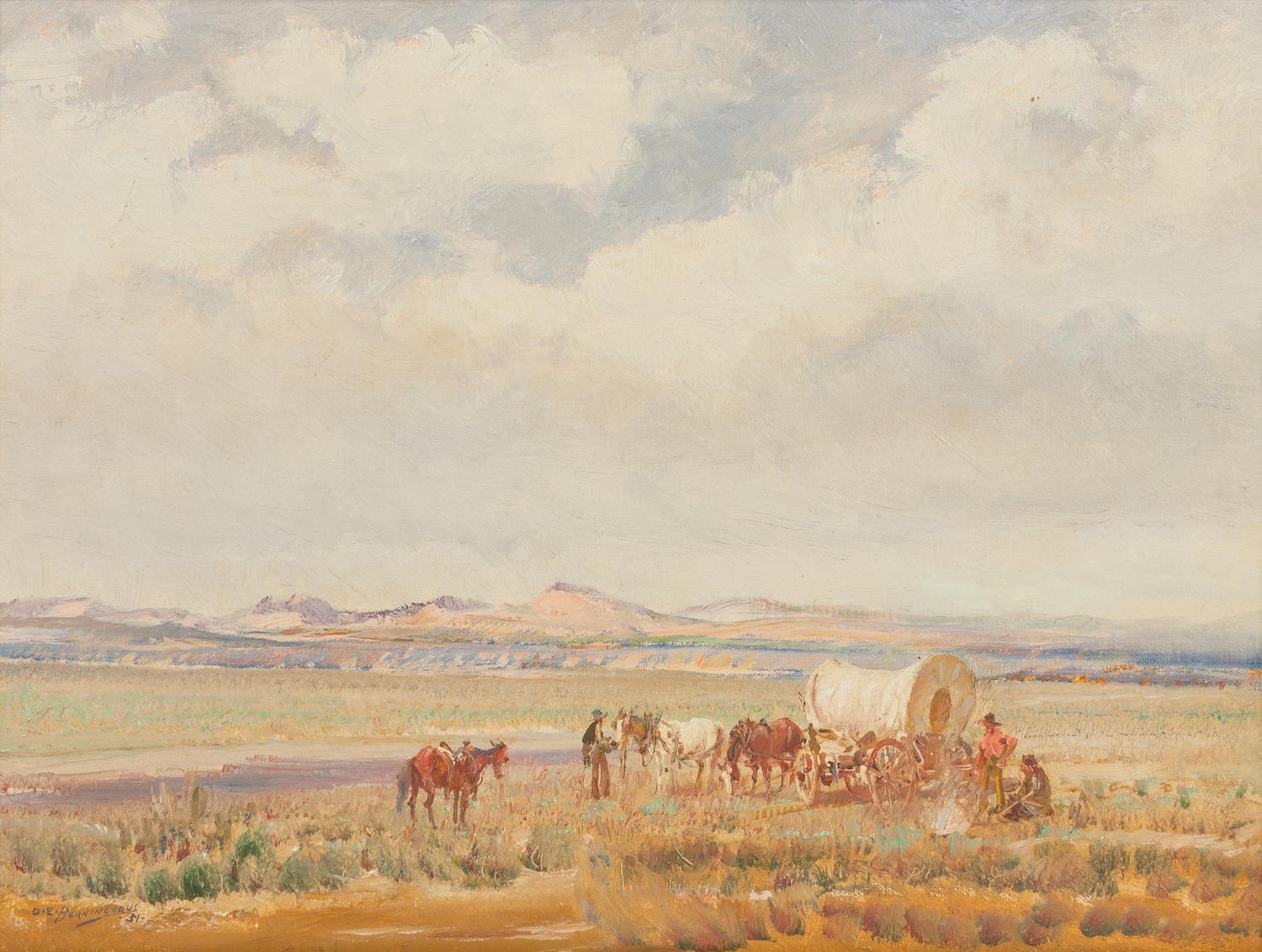 Oscar E. Berninghaus, (American, 1874-1952), Wandering Home Seeker, 1951