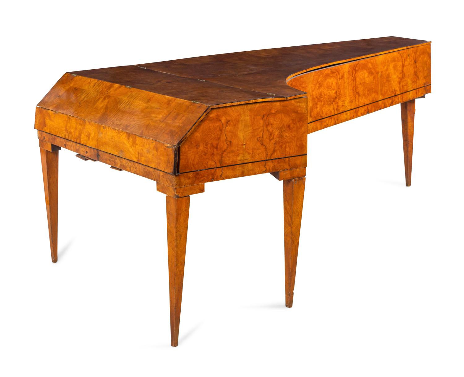 An Austrian Enamel Inset Burlwood Harpsichord