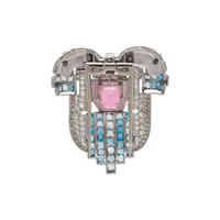 PINK TOURMALINE, AQUAMARINE AND DIAMOND BROOCH