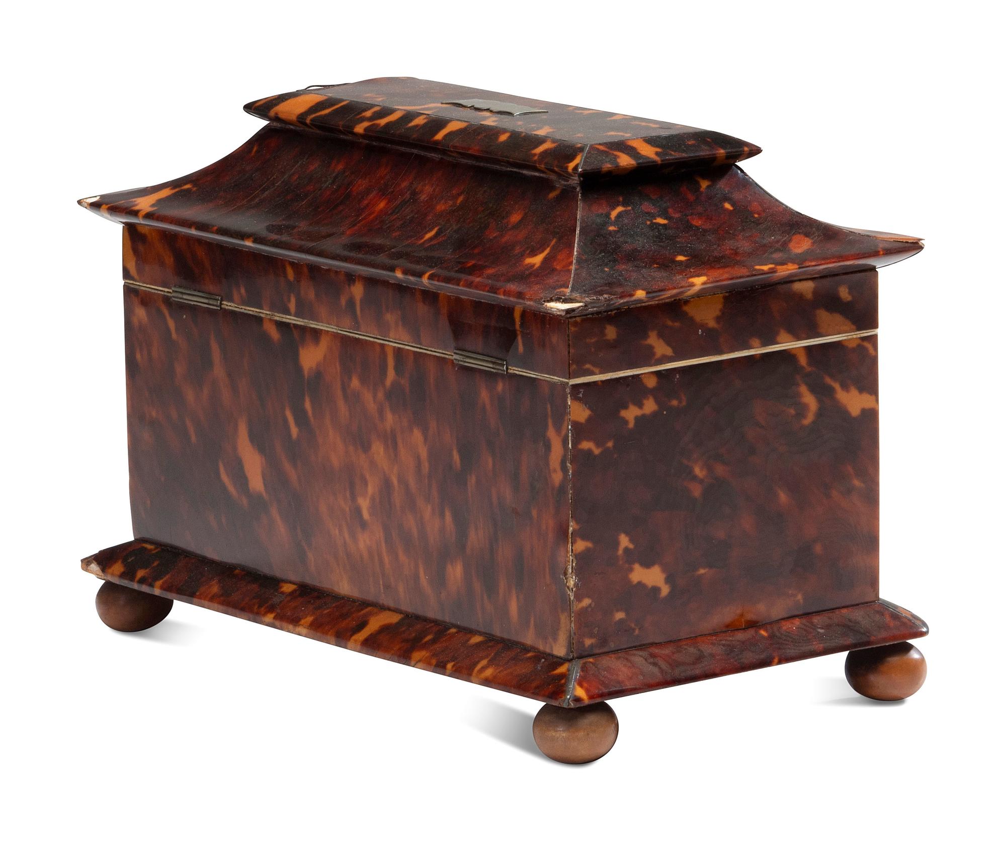 A Regency Tortoiseshell Tea Caddy