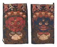 A Pair of Tibetan Painted Wood Door Panels