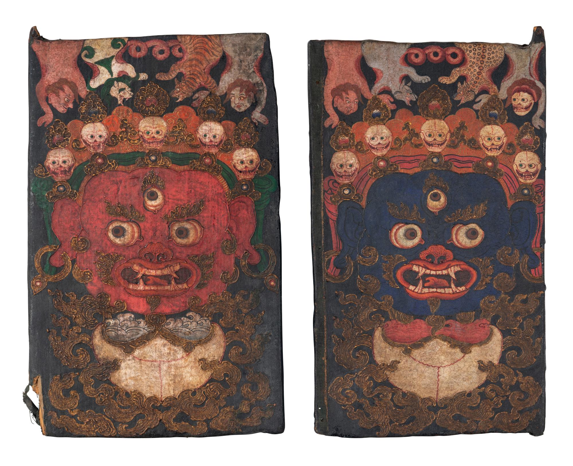 A Pair of Tibetan Painted Wood Door Panels
