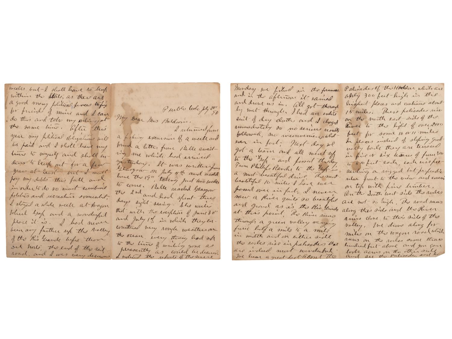 [WESTERN AMERICANA]. A group of western etchings, prints and photographs, and an 1890 manuscript letter detailing the incredible natural beauty of Wagon Wheel Gap, Colorado.