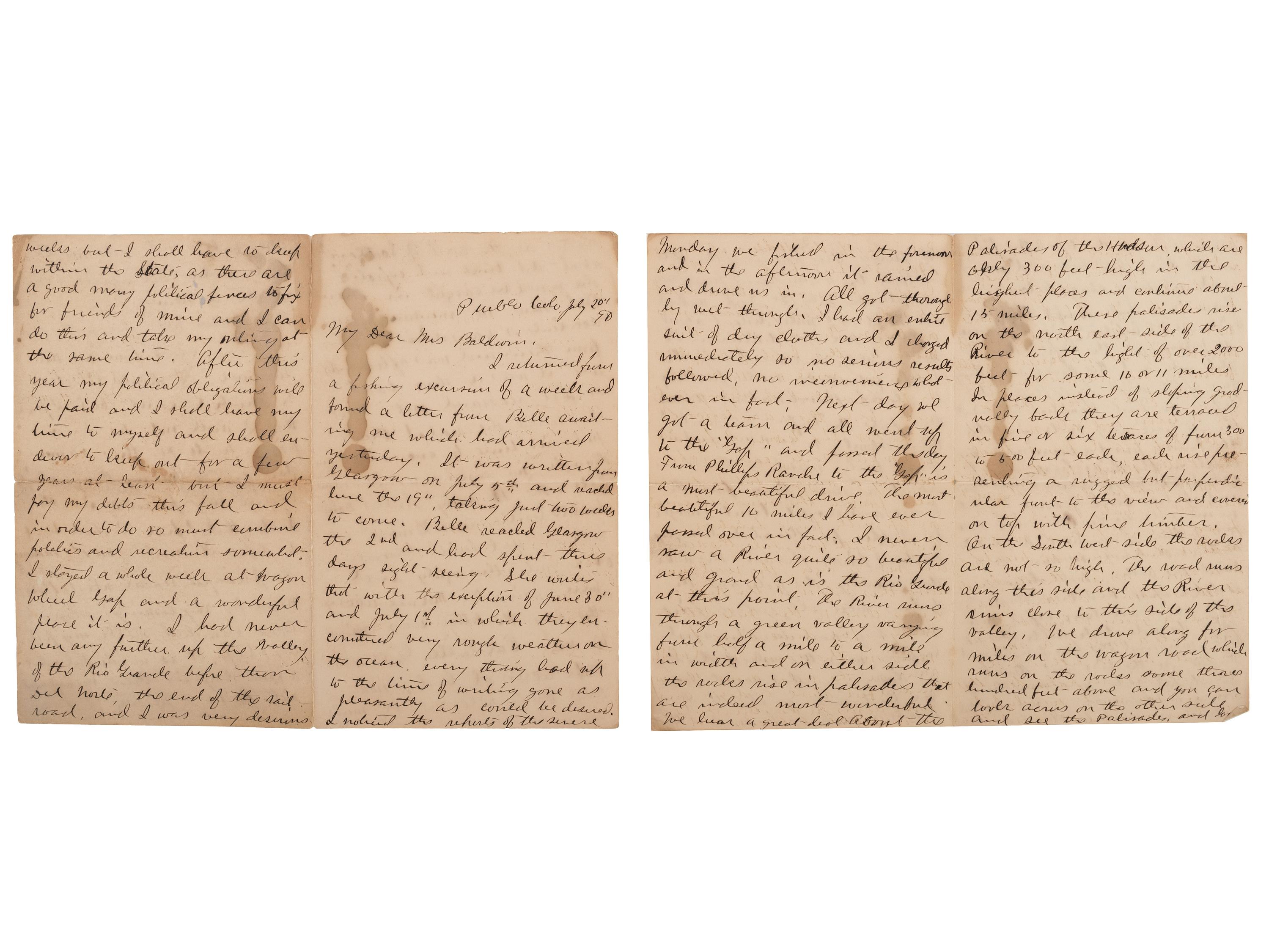 [WESTERN AMERICANA]. A group of western etchings, prints and photographs, and an 1890 manuscript letter detailing the incredible natural beauty of Wagon Wheel Gap, Colorado.
