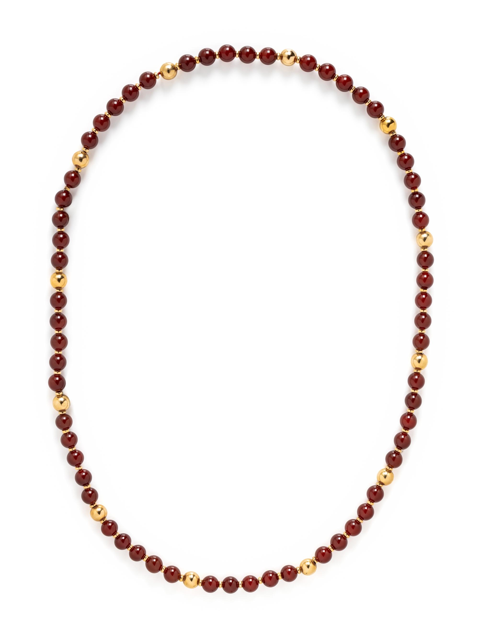 YELLOW GOLD AND CARNELIAN BEAD NECKLACE
