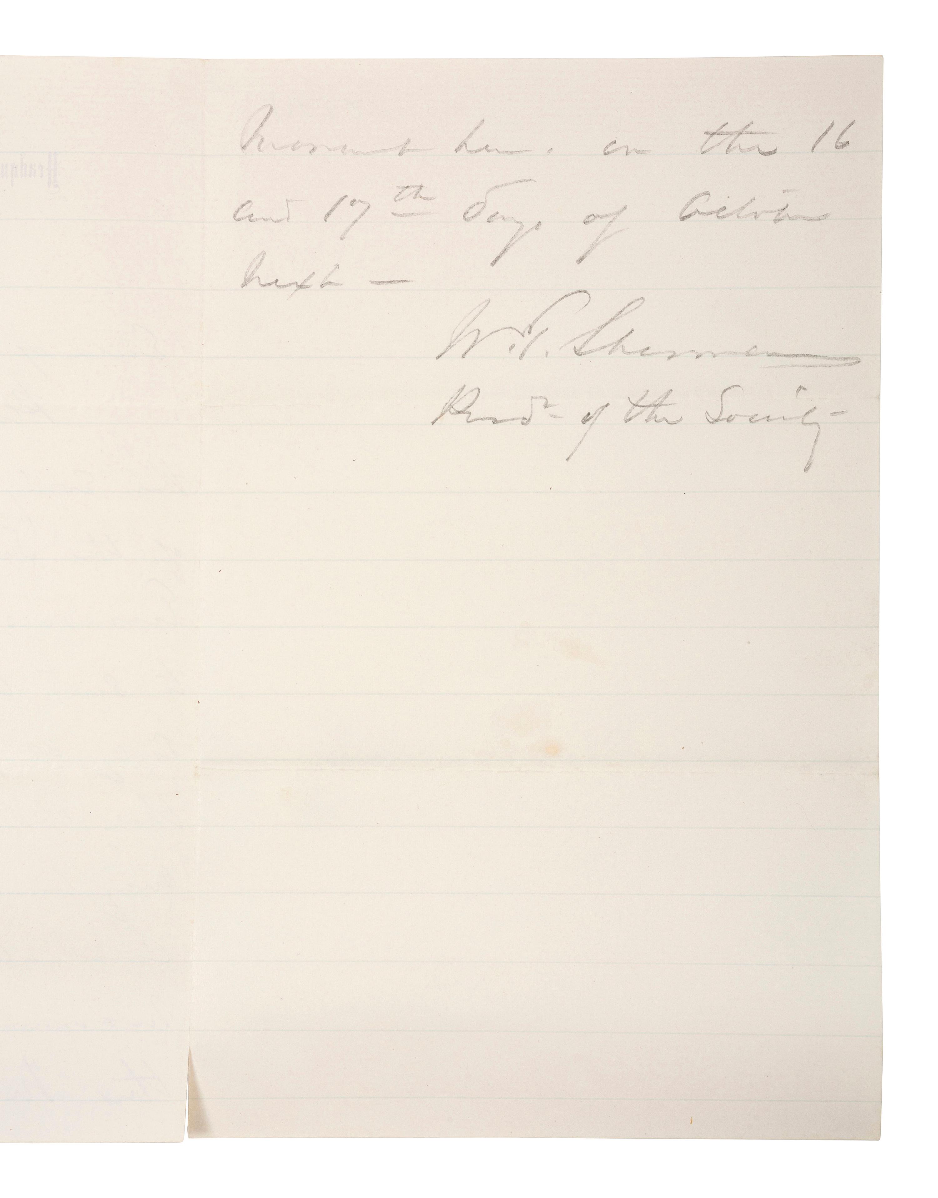[CIVIL WAR]. SHERMAN, W.T. (1820-1891). Autograph letter signed ("W.T. Sherman") as General of the US Army. Washington, DC, 21 July 1876.